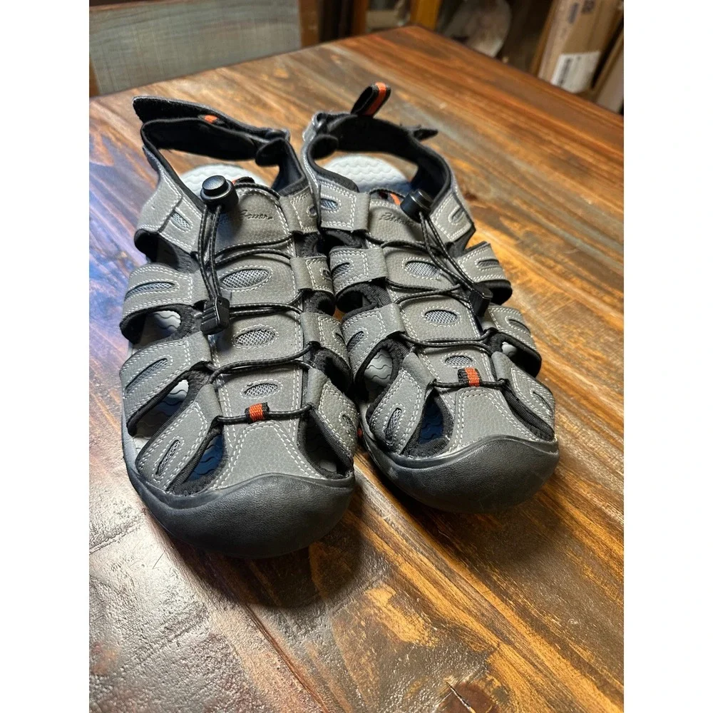 Eddie Bauer Tommy Mens 13 Grey Leather Sport Sandals Closed Toe Hiking Trail